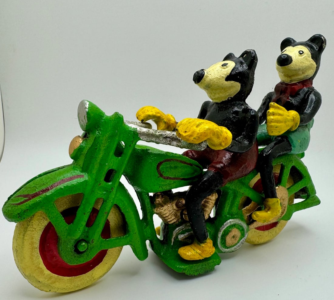 Mickey and Minnie Mouse Cast Iron Motorcycle Toy (1 of 1)
