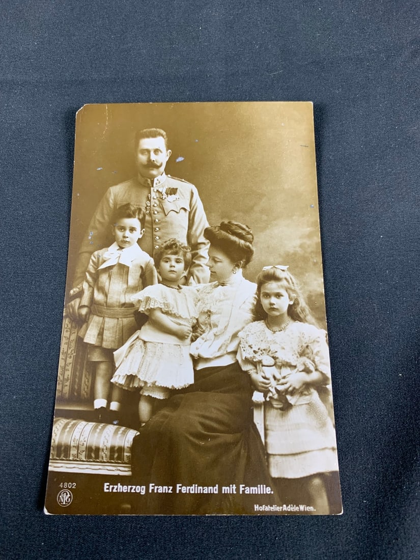 Original ArchDuke Franz Ferdinand Vintage Picture Postcard: RPPC Features Picture of his family. Has writing on back and measures 3.5"x 5"