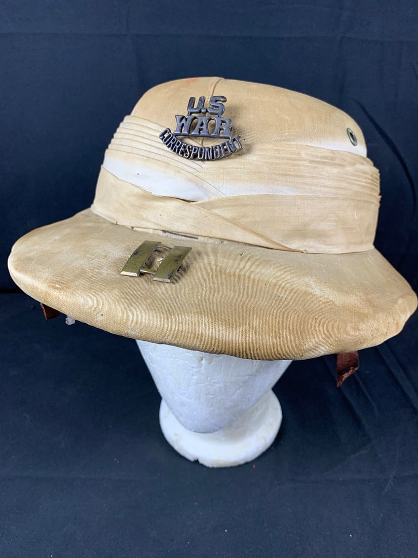 Incredible Named WW2 WWII Theater Made US War Correspondent CIB Pith Helmet (1 of 17)