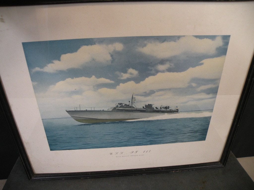 Elco Factory PT Boat Lithograph: Rare Elco Factory lithograph of PT-117, an 80ft. PT Boat. Measures 13.5 x 16.5 inches.
