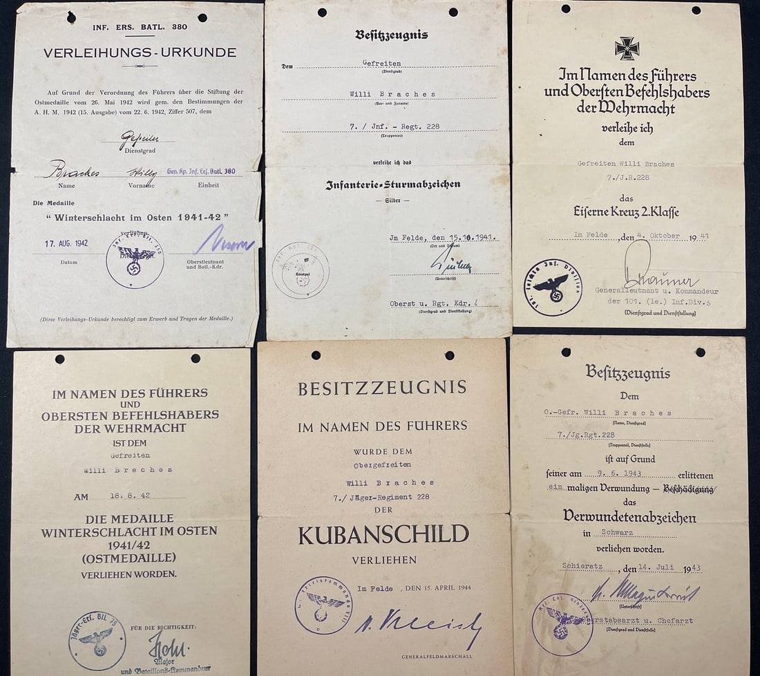 WWII German Award Document Group - Rare Kuban Shield (1 of 6)