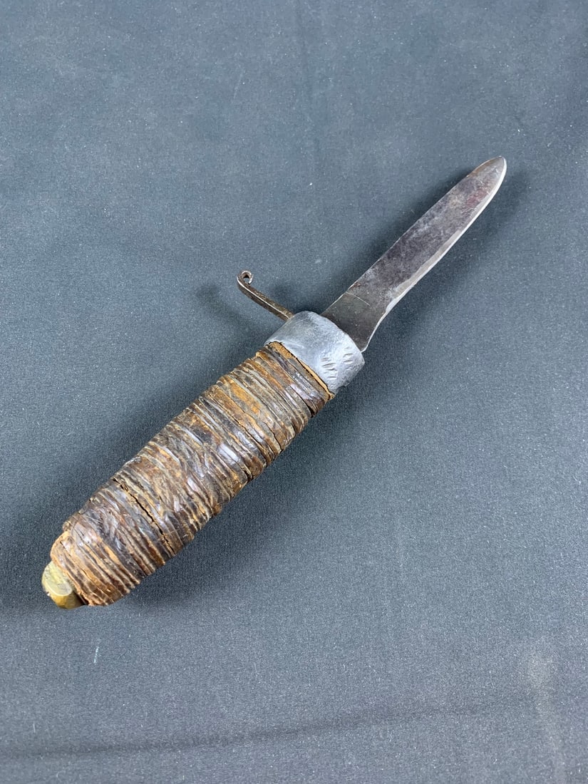 WW2 WWII Theater made trench knife: Roughly 9" long.Little damage to leather wrap at base of handle
