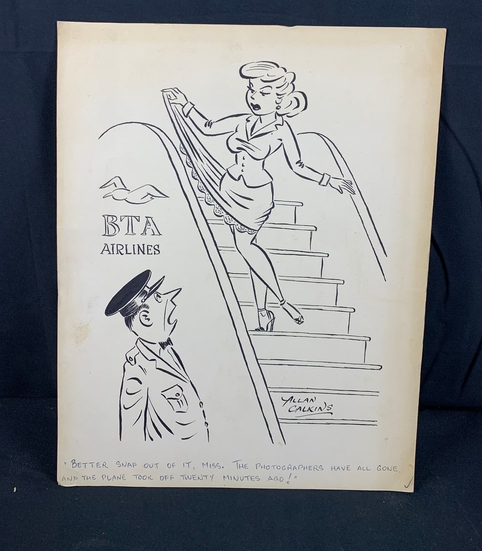 Vintage 1960s print of Allan Calkins Humorama Cartoon BTA Airlines (1 of 8)