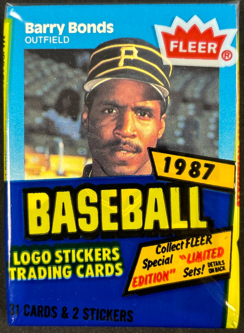 Sealed 1987 fleer baseball cello pack Barry Bonds RC on front. (1 of 2)
