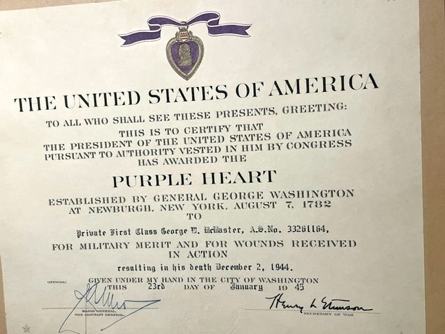 WWII Purple Heart Certificate and Death Accolade to 4th Armored Division Soldier (1 of 6)