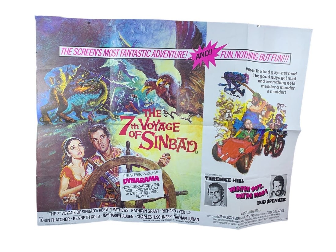 Original The Seventh Voyage of Sinbad Lobby Poster. UK Quad Poster: Littled edge wear and creases from being folded. Roughly 30"x40"