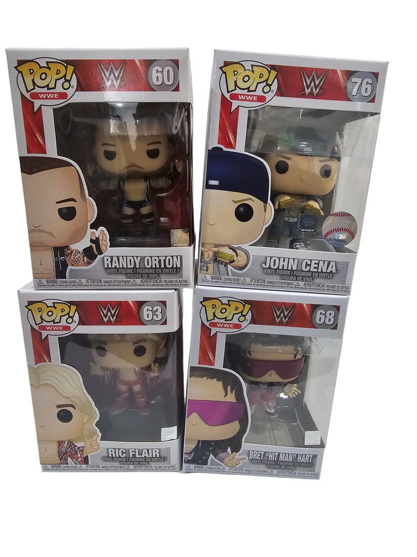 Funko Pop Lot WWE 60 63 68 76 Orton Cena Flair Hart: These Funko Pops come from a traveling Toy Shop. Prior owner stopped running shop in 2020. These have been sitting in seperated cardboard boxes. Most ALL are in good to great shape. Please see photos 
