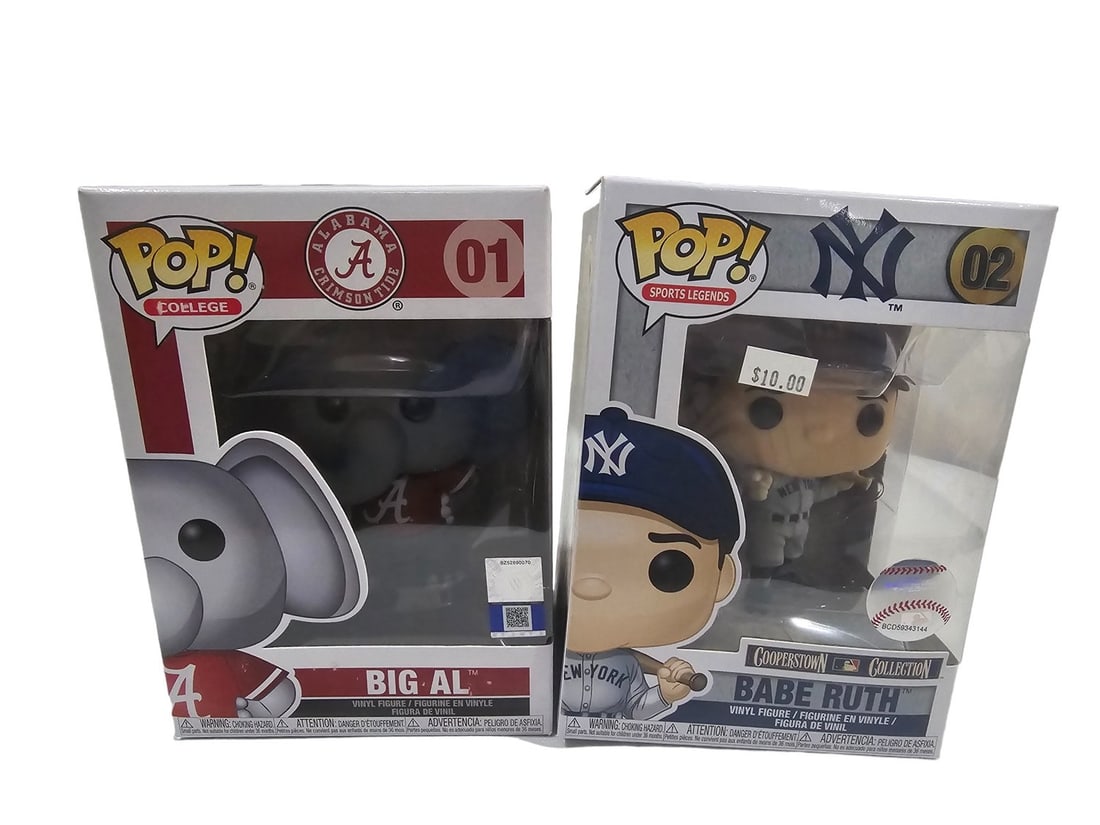 Funko Pop Lot Baseball Big Al 01 & Babe Ruth 02: These Funko Pops come from a traveling Toy Shop. Prior owner stopped running shop in 2020. These have been sitting in seperated cardboard boxes. Most ALL are in good to great shape. Please see photos 