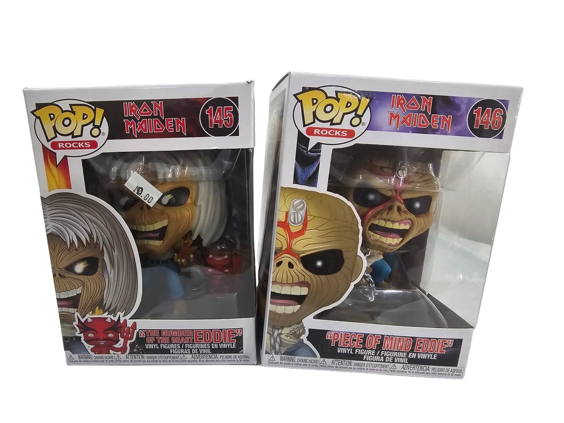 Funko Pop Lot Iron Maiden Eddie 145 Eddie 146: These Funko Pops come from a traveling Toy Shop. Prior owner stopped running shop in 2020. These have been sitting in seperated cardboard boxes. Most ALL are in good to great shape. Please see photos 