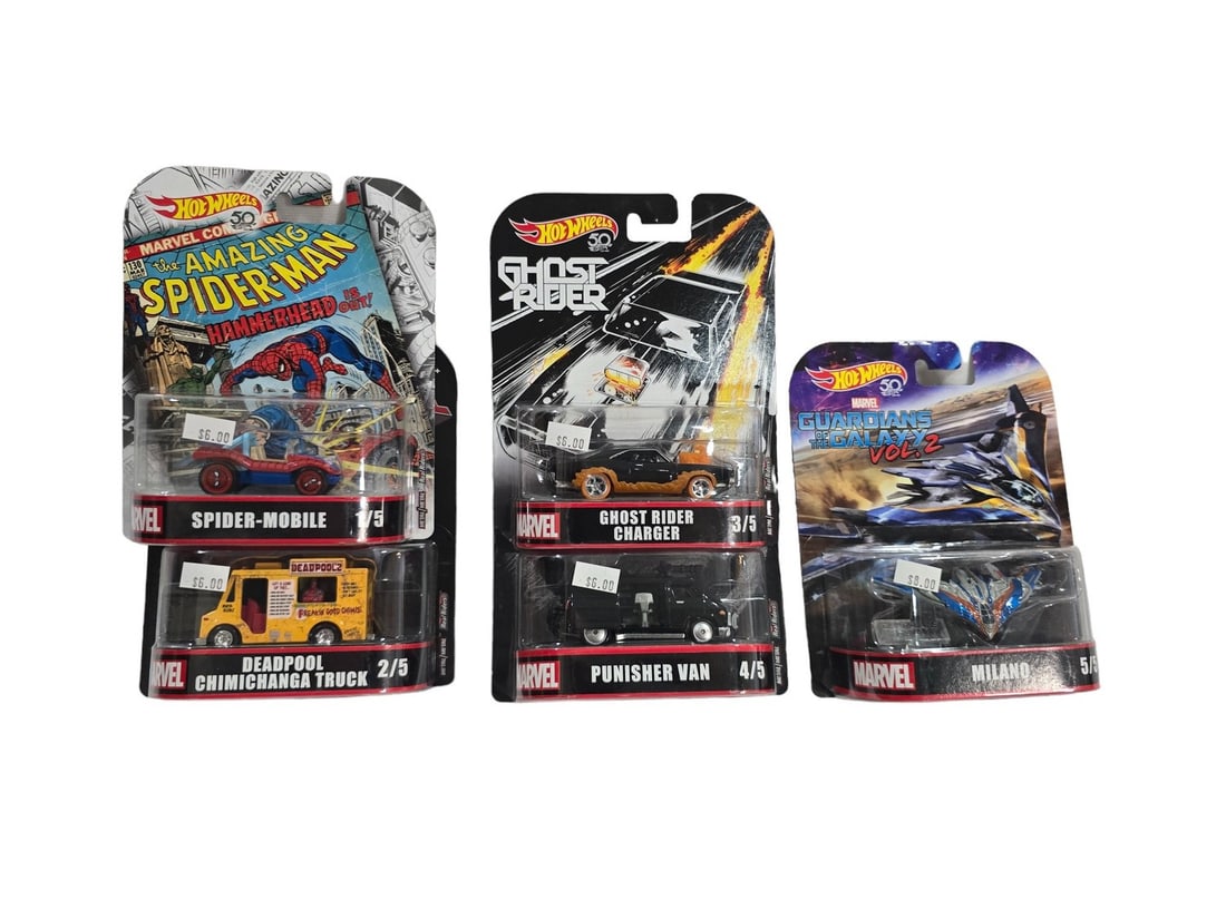 Hotwheels Set of Spiderman Deadpool Punisher Milano Ghost Rider 5/5 set RARE (1 of 1)