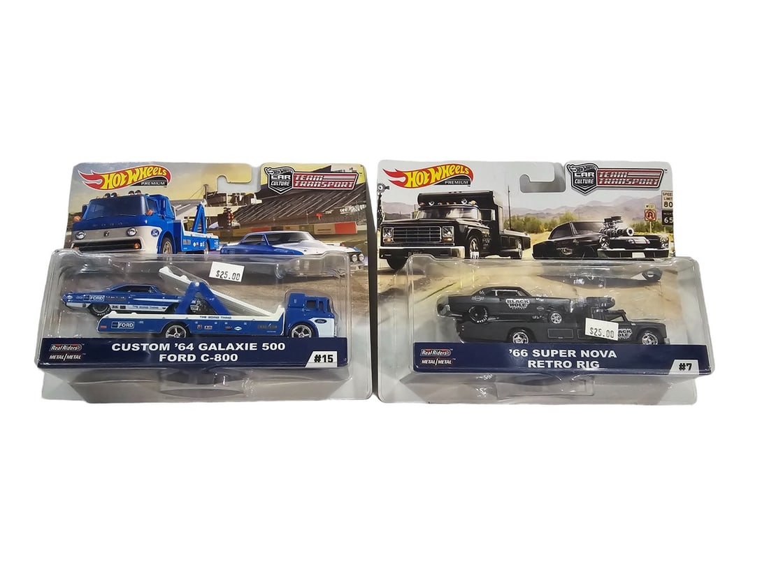 HotWheels Lot Team Transport x 2: These Toys come from a traveling Toy Shop. Prior owner stopped running shop in 2020. These have been sitting in seperated cardboard boxes. Most ALL are in good shape with a few showing log term storag