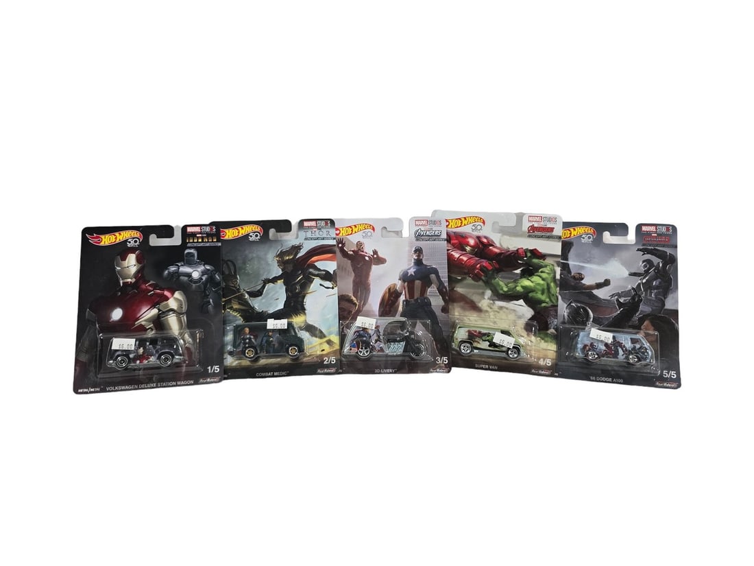 HotWheels Lot Marval Complete SET Iron Man, Thor Captain America Hulk 5/5 Concept Series (1 of 1)