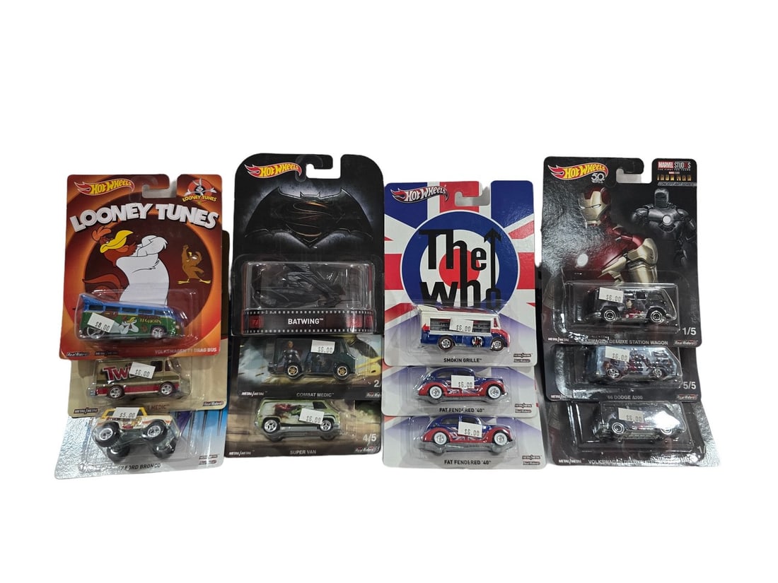 Hotwheels Lot 12 vehicles mix , TV Movies Candy Avengers The Who Looney Twix (1 of 1)