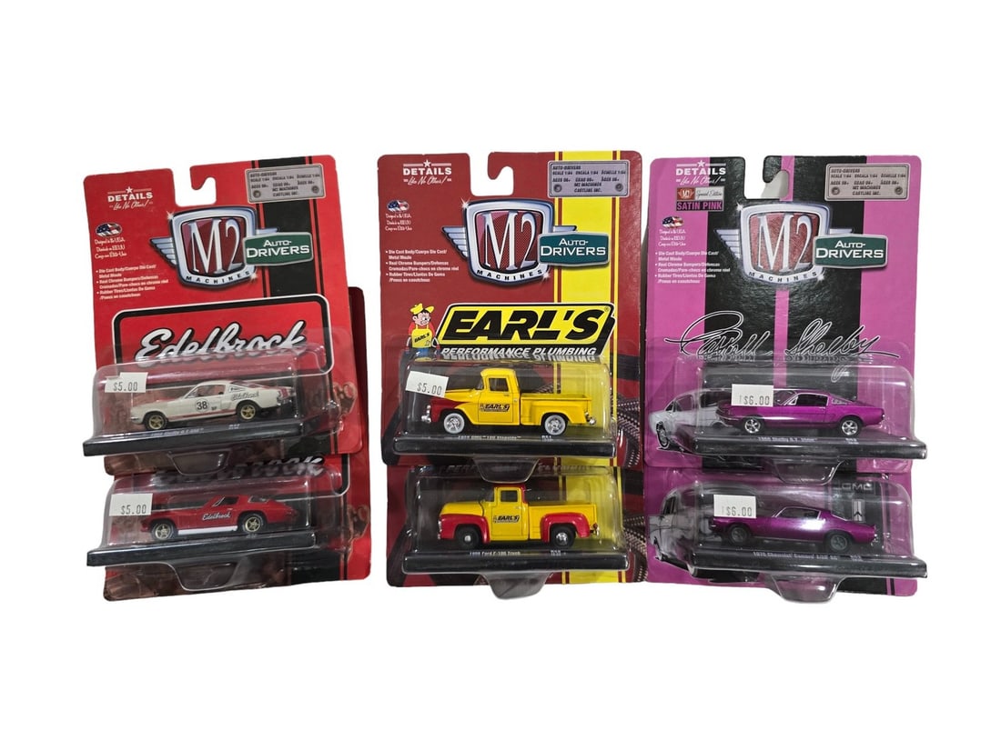 M2 Vehicle Lot 6 cars Branded lot 2: These Toys come from a traveling Toy Shop. Prior owner stopped running shop in 2020. These have been sitting in seperated cardboard boxes. Most ALL are in good shape with a few showing log term storag