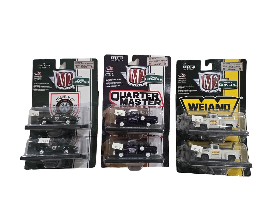 M2 Vehicle Lot 6 cars Branded lot 5: These Toys come from a traveling Toy Shop. Prior owner stopped running shop in 2020. These have been sitting in seperated cardboard boxes. Most ALL are in good shape with a few showing log term storag