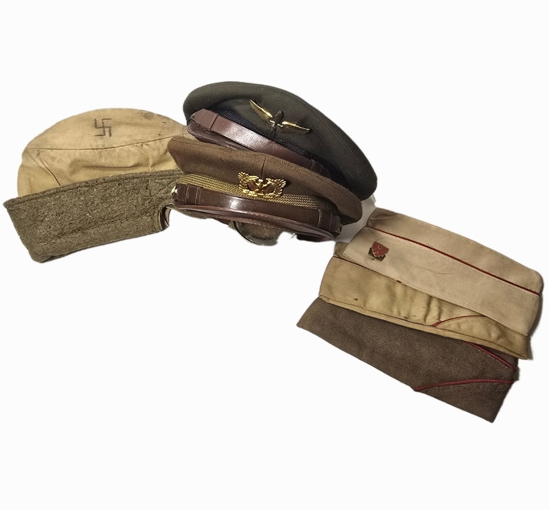 WWII Hat Lot, Named AAF cadet cap, artillary garrison caps, post WWII warrant officer hat, winter (1 of 12)