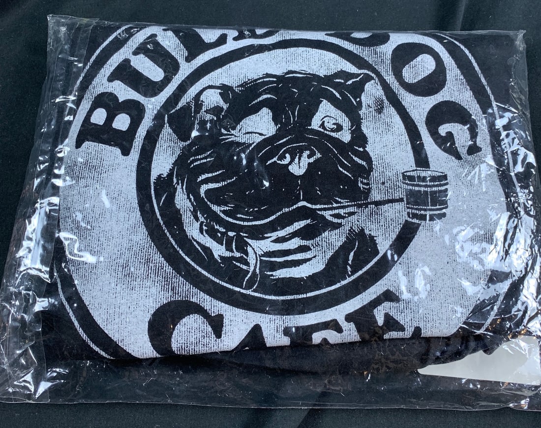 NOS Vintage Rocketeer Bulldog Cafe Shirt: Item as shown