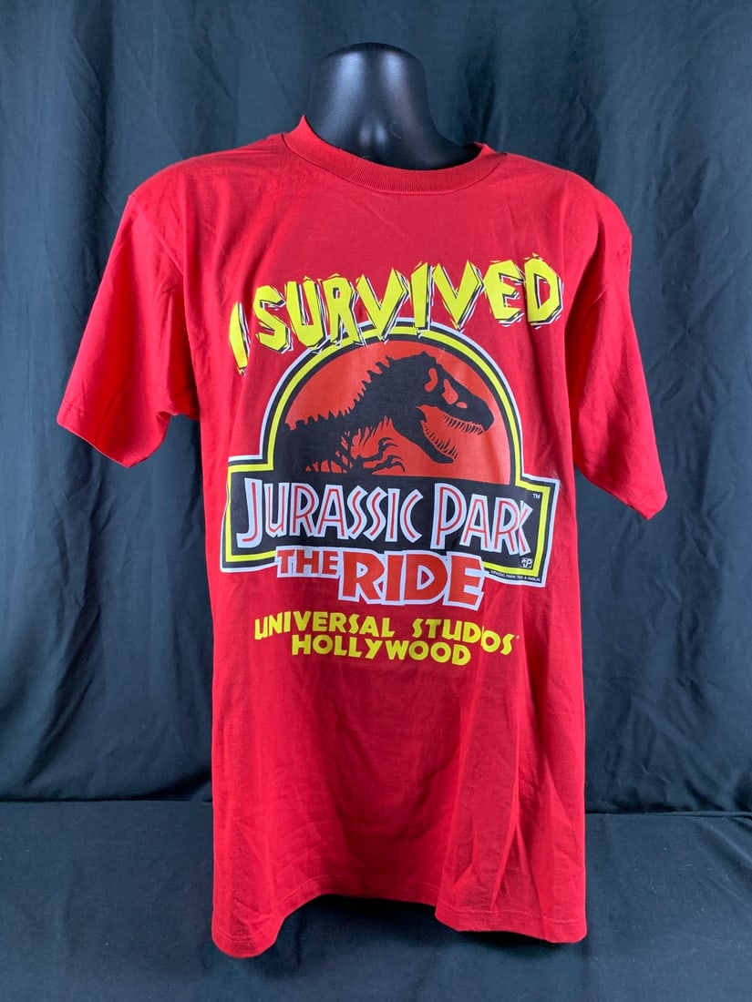 Vintage 1990s NOS Universal Studios "I survived Jurassic park the ride" Shirt (1 of 6)