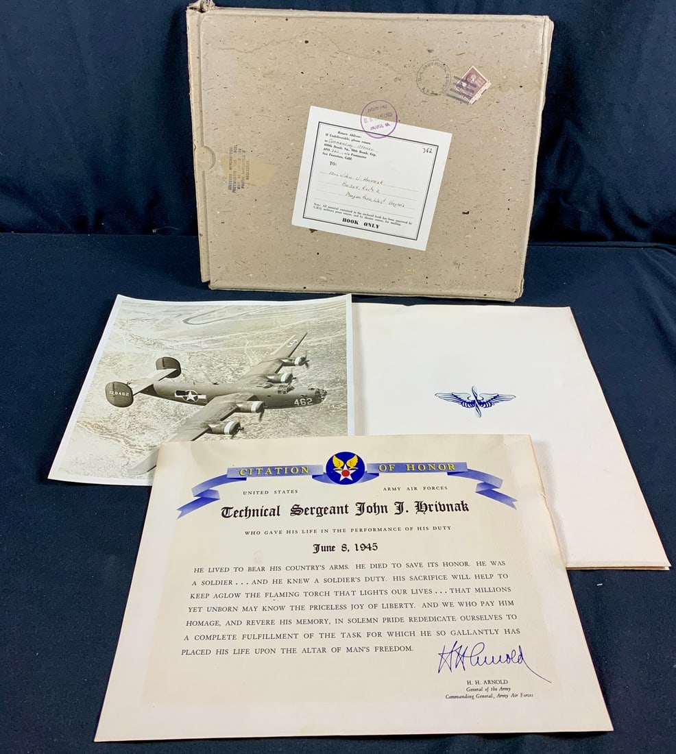 WW2 WWII Named USAAF 90th Bomb Group citation of honor death certificate (1 of 7)