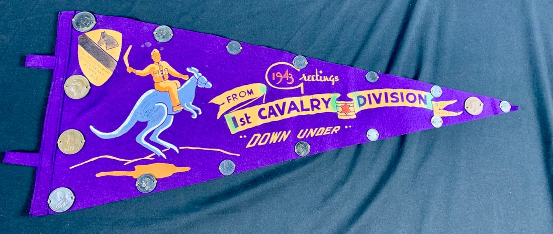 WW2 WWII hand painted and named 1st cavalry division sweetheart pennant (1 of 8)