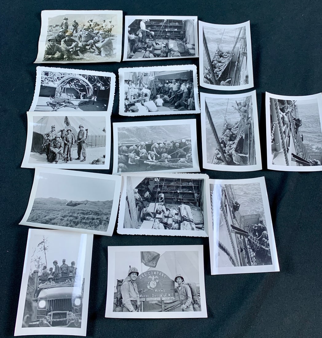 Lot of original 3rd Marine Division Amphibious landing photographs: These are from the June 1955 landing on Okinawa where USMC 3rd Marine Division H&S company made base. 14 total photos