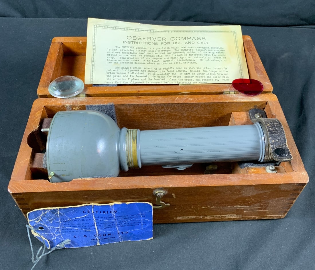 WW2 WWII C.G. Conn, LTD Us Navy observers compass with box and paperwork (1 of 10)