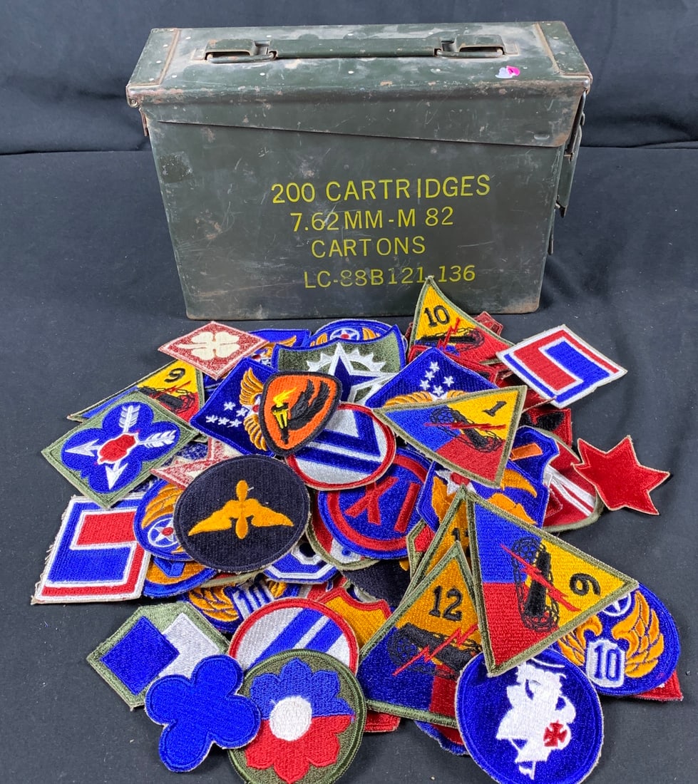Mixed lot of WW2 WWII patches with ammo can (1 of 4)