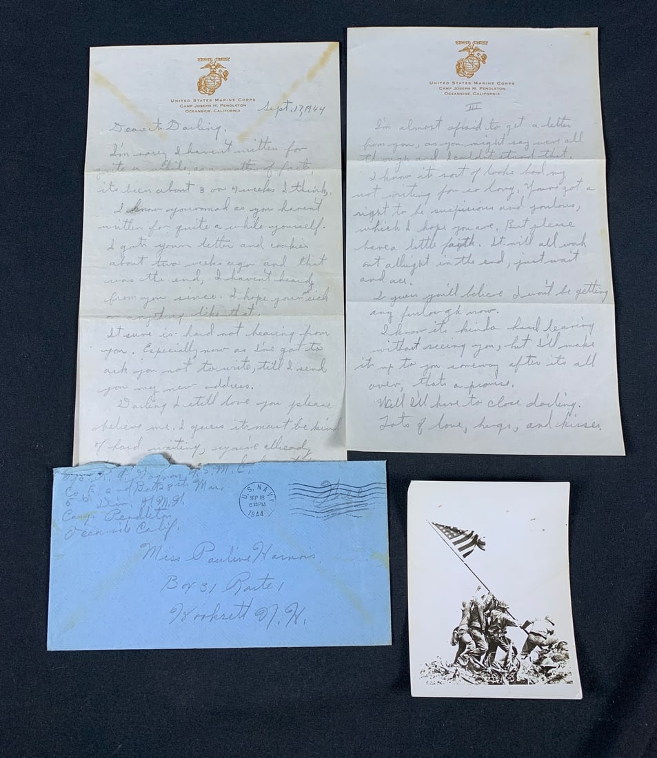 Incredible Ww2 WWII USMC Iwo Jima Flag Raiser Rene Garnon Letter grouping (1 of 6)