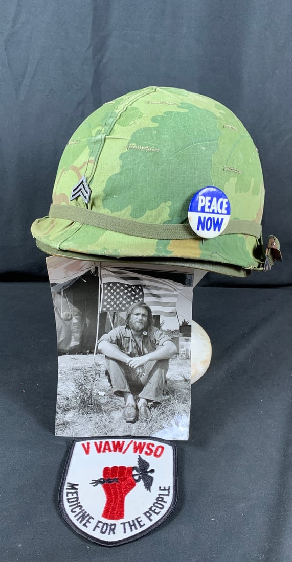 Vietnam era M1 helmet with Camo cover: Includes patch/pin/Picture.