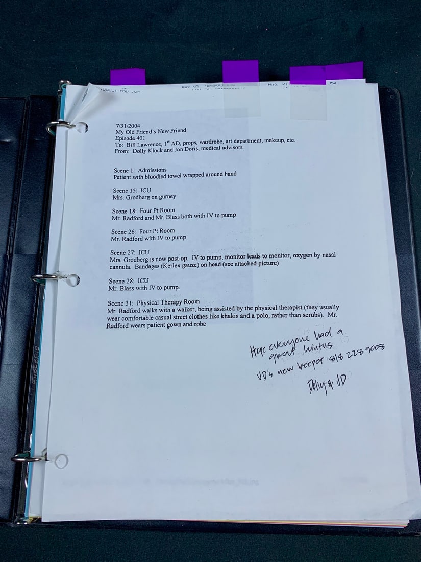 original Call sheet, set design and script binder for Tv series Scrubs (1 of 5)