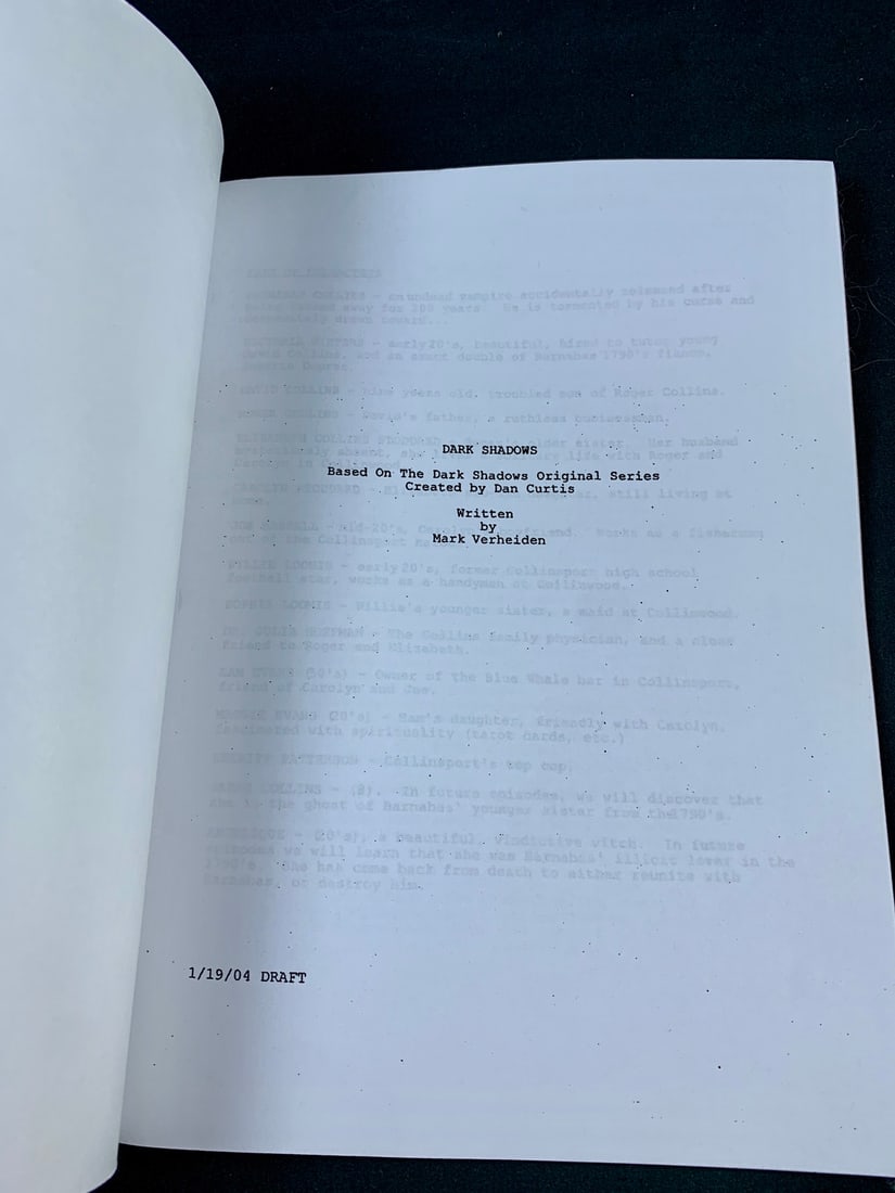 Original draft script for a Mark Verheiden TV Series production Dark Shadows: This was to be a reboot of the original Tv series from the 70's. Marked filmed an entire pilot episode bit it was never picked up by a network and was never produced