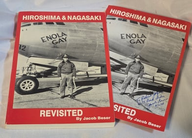 Rare Signed Book and Signed marketing page Hiroshima and Nagasaki Revisted by Jacob Beser
