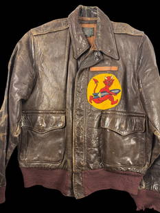 WWII 381st Bomb Group A-2 Jacket: Scarce J.A. Dubow Size 38 Contract. Beautiful original 381st Bomb Group wool patch sewn to the left chest with leather name strip above. Identified to J.M. Howry. Leather is soft and pliable. Cuffs, w