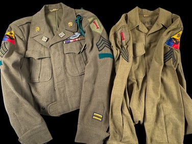 Outstanding 1944-Dated EM Ike Jacket & Shirt Set – 1st Infantry Division - 9th Armored Division