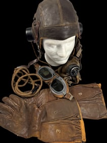 WWII RAF Flight Helmet Group with Type G Oxygen Mask - Idd