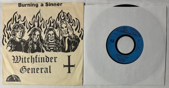 Witchfinder General Burning a Sinner Rare NWOBHM 45 with sleeve