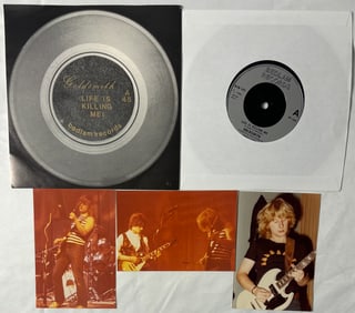 Goldsmith Life is Killing Me! NWOBHM 45 and sleeve with RARE PHOTOS signed