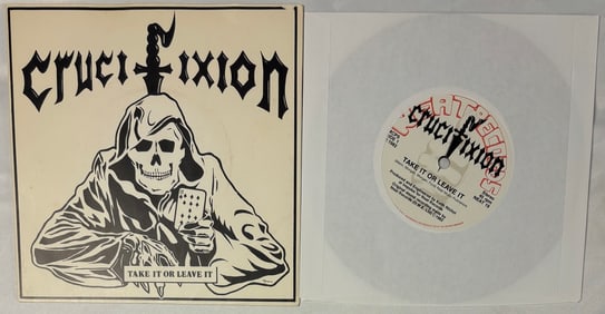 Crucifixion Take it or Leave it Rare NWOBHM 45 with sleeve