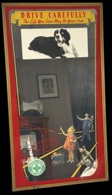 1940s Mirror Advertisment Sign - Green Cross For Safety 22x12