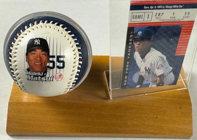 Hideki Matsui NY Yankees Baseball Display with Game Ticket Card