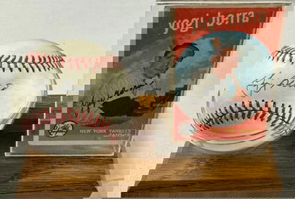 HOF Yogi Berra Autographed Baseball Display with 1959 Topps Card