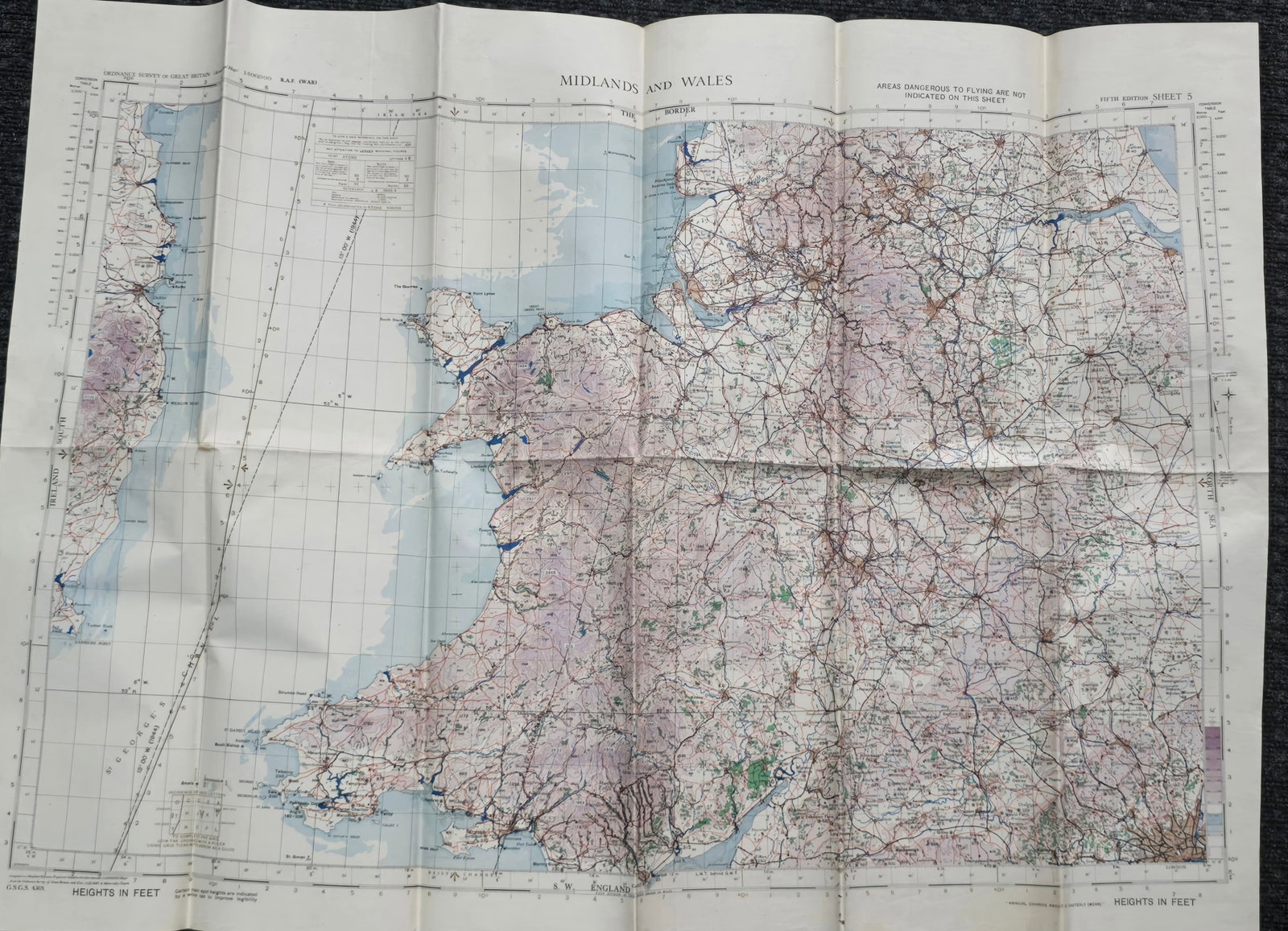 WWII RAF MAP MIDLAND AND WALES: WWII RAF MAP MIDLAND AND WALES