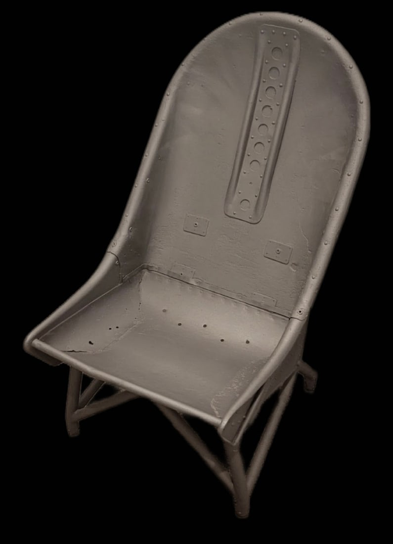 WWII German Pilot HE111 Seat Chair (early production?): WWII German HE111 Seat (early production?) This seat was recovered in Germany. Treated for rust and painted. Shipped to US in 2022. The deep seat is for the parachute they would sit on