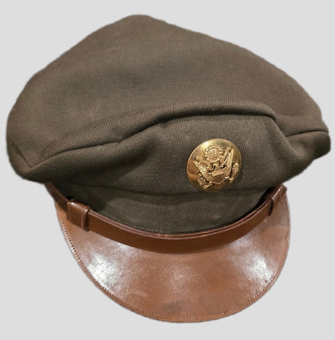 WWII Crew Member Crusher Cap Pasquale Co. initials inside cap P.R.K. sz 7 1/8: WWII Crew Member Crusher Cap Pasquale Co. initials inside cap P.R.K. sz 7 1/8