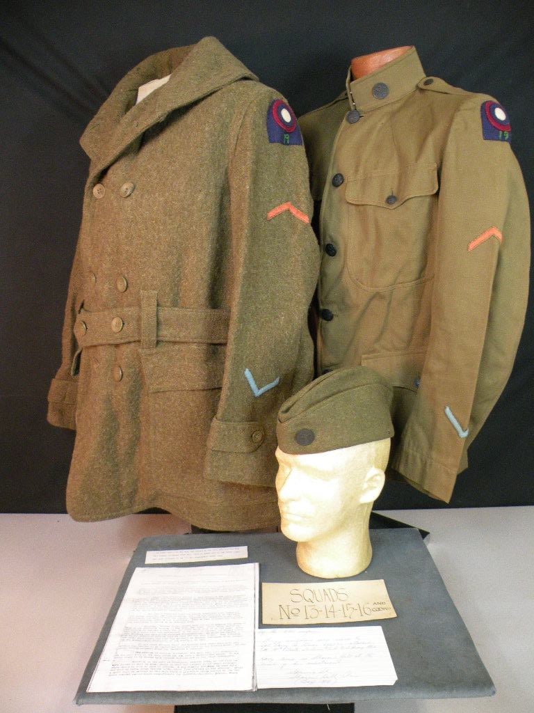 WW1 Rare 19th Photo Section Uniform Group: Tunic, overseas cap and mackinaw. Direct family purchase, from the Bob Ford Collection. The 19th Photo Section of the U.S. Army Signal Corps was one of more than forty photographic units deployed with