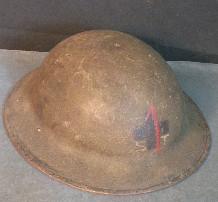 WW1, 101ST Sanitary Train, 26TH Division Helmet: Very scarce 101ST Sanitary Train, 26TH Division helmet with full liner and strap. A "1" has been added to the front for some unknown reason.