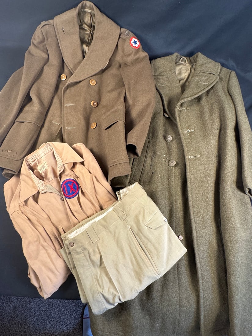 WWII Uniform Lot: Includes all shown Some mothing noted to the wool three-quarter length jacket.
