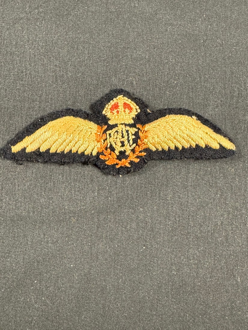 WWII RCAF Pilot's Wings Paded: Hand embroidered theater-made. Full-sized padded wings. Removed from uniform