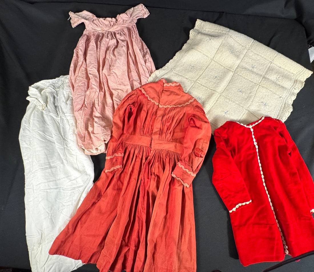 Vintage 1800s to 1900s Girls Dresses and accesories: Includes a very early 1800s girls cotton / linen dress.