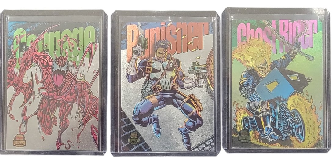 3 1994 Fleer Marvel Universe Series V Power Blast Limited Edition Trading Cards: Carnage -1, (1 of 2)
